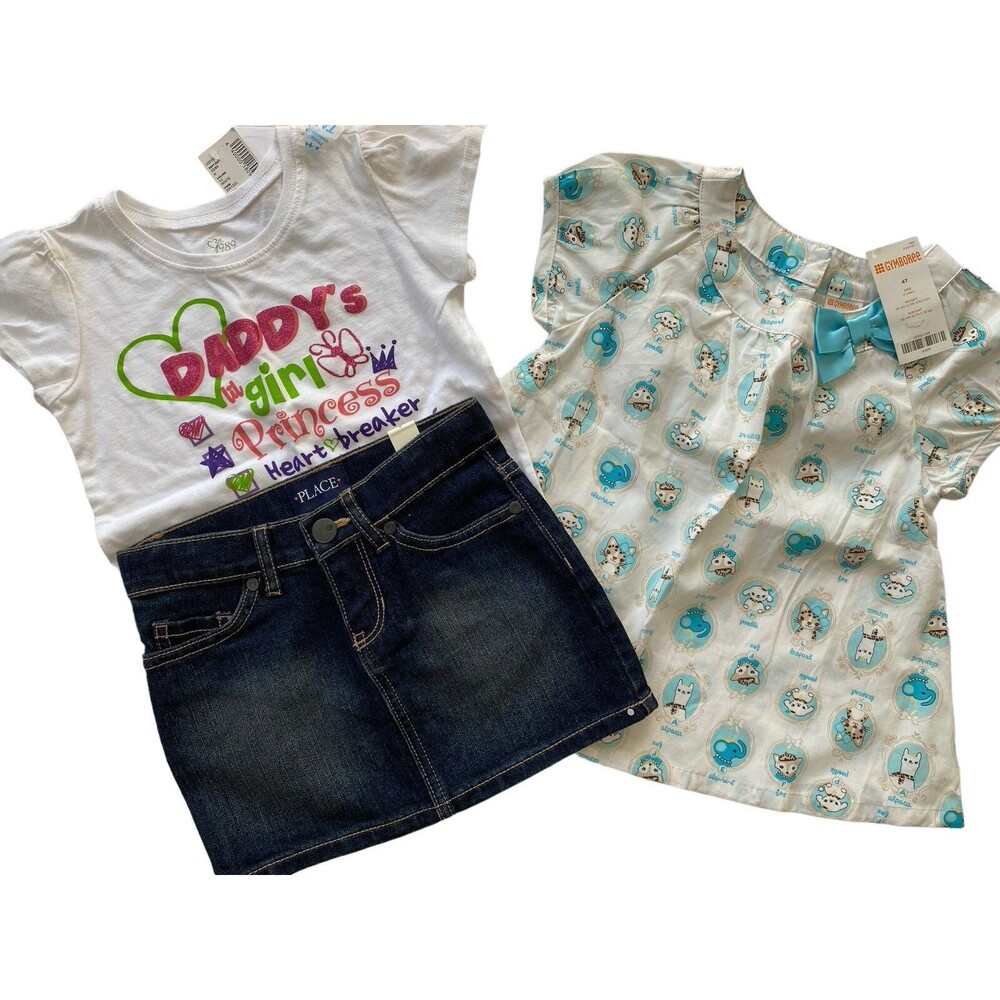 NEW 3 Pack children’s Place Gymboree Toddler Girls size Denim Skirt & Top Blouse